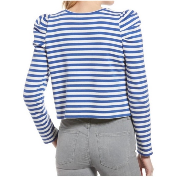 Rebecca Minkoff Striped Crop Lightweight Sweatshirt Top - Picture 2 of 6